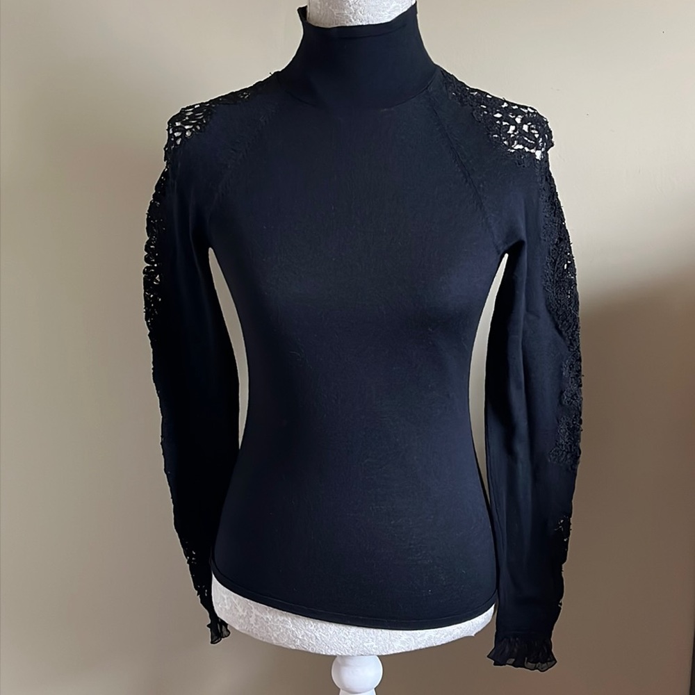 NWOT Elie Tahari Black Lace Turtleneck Sweater